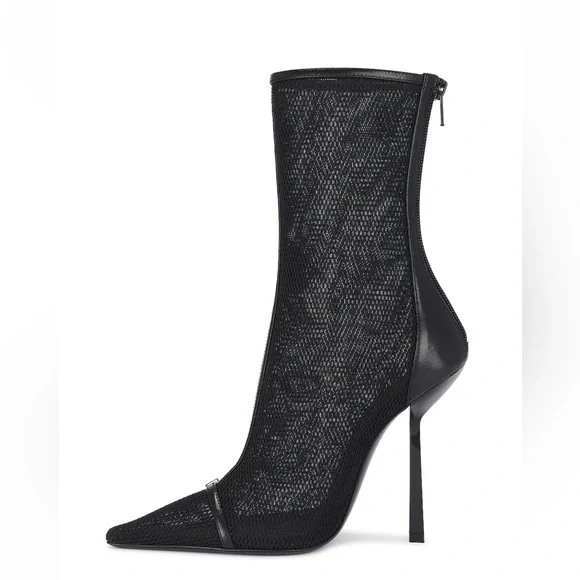 Saint Laurent Oxalis Black Mesh Pointed-Toe Ankle Boots - Picture 4 of 4